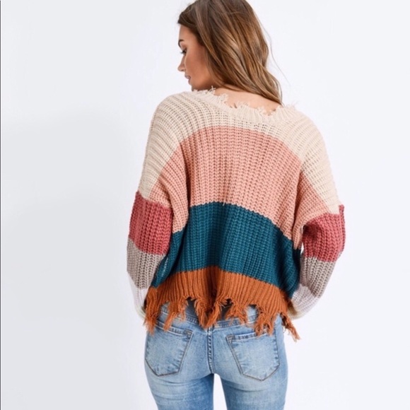 Distressed Color Block Sweater - Picture 5 of 6
